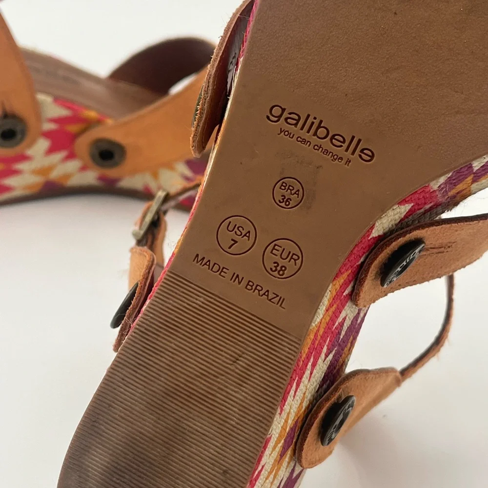 Galibelle Brown Strappy Sandals with Patterned Wedge Size 7 - Picture 9 of 10